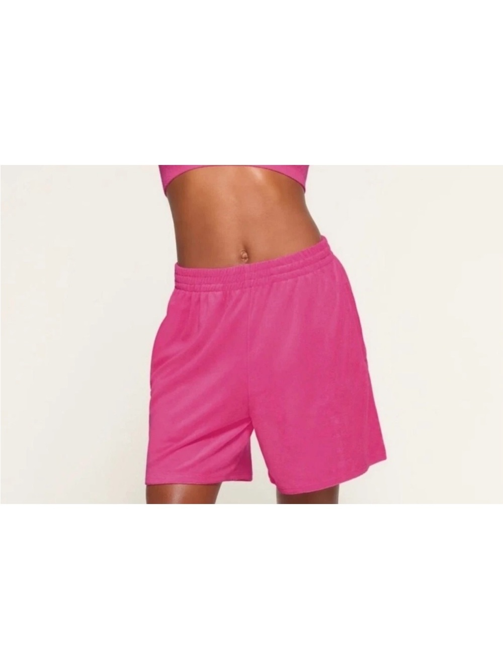 SKIMS Terry Lounge Long Loose Relaxed Fit Shorts Watermelon Barbie Pink Small